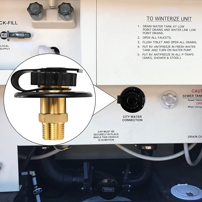 RV Water Inlet Replacement City Water Fill Inlet Flange Brass RV City Water Inlet with Check Valve 1/2" NPT Male City Water Fill Flange City Water Hookup for Camper Trailer Marine Motorhome,Black