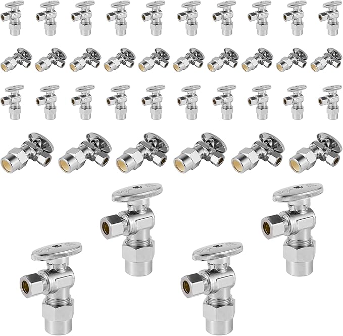 40-Pack Foskan CPVC Angle Stop Valve,1/4 Turn Shut off Valve 1/2" CPVC x 3/8" OD,Chrome Plated Brass