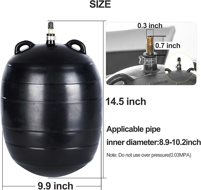 9.9 Inch Inflatable Pipe Plug, Water Shut Off Airbag for Drain & Sewer Lines - Reusable Rubber Test Ball, Temporary Water Blocker for Pipe Repair, Closed Water Testing & Maintenance