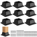 4x4 Post Base 9Pcs, Internal 3.5"x3.5" Heavy Duty Powder-Coated Steel Post Bracket Fit for Standard Wood Post Anchor, Decking Post Base for Deck Porch Handrail Railing Support with Screws