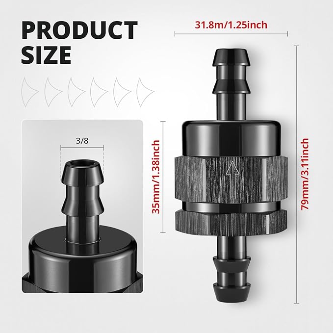 EVIL ENERGY 3/8" Check Valve, One Way Non-Return Valve Fitting Aluminum Black