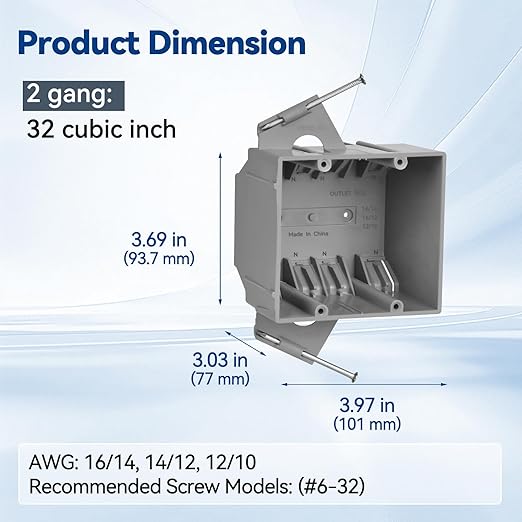 2-Gang PVC New Work Outlet Box, Electrical Outlet Box for New Construction, 32 Cubic Inch, UL Listed, 12 Pack