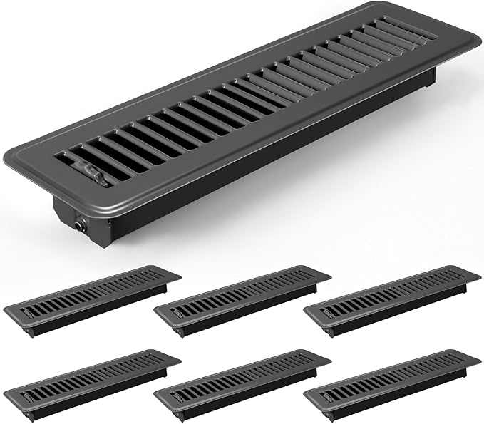 Tandefio 6 Pcs 2" x 12" Floor Register Vent Covers Metal Heavy Duty Walkable Floor Air Vent Covers with Rust Proof Finish Grille Easy Adjust Air Supply Lever for Home Wall Ceiling (Gray)