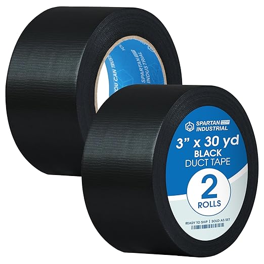 SPARTAN INDUSTRIAL - 3" X 30 yd Water-Resistant Black Duct Tape - 2 Heavy-Duty Tape Rolls for Professional, Home, and DIY Repairs - No Residue, 9 Mil