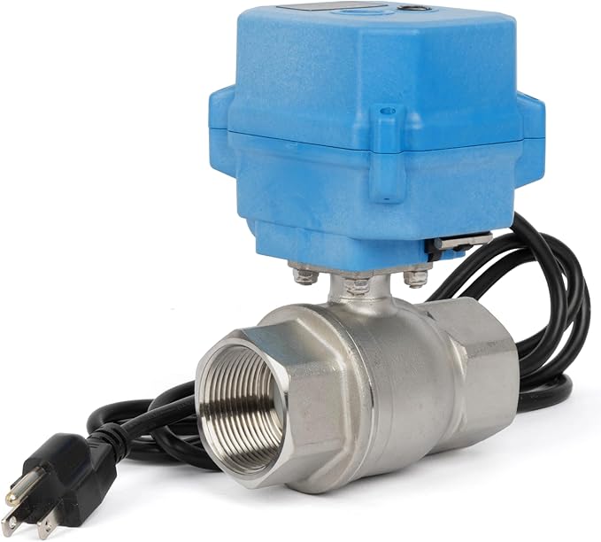 U.S. Solid 1-1/4" Motorized Ball Valve with US Plug 110VAC 304 Stainless Steel Electrical Ball Valve, Auto Return, Normally Closed, NSF Certified, IP67