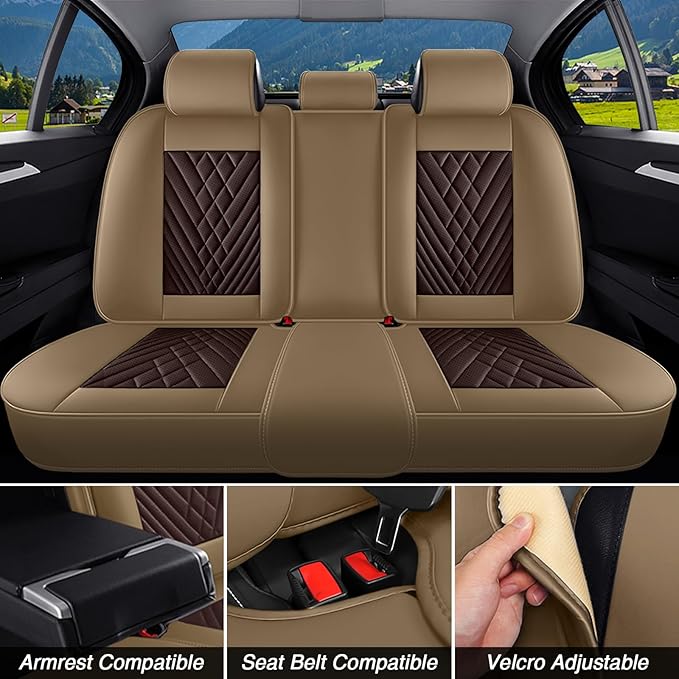 Car Seat Covers for Jaguar E-PACE 2018-2024,Breathable Nappa Leather Car Seat Protector,Full Seat Cover Automotive Seat Cushion with Airbag Compatible(5 Seats,Beige-Brown)