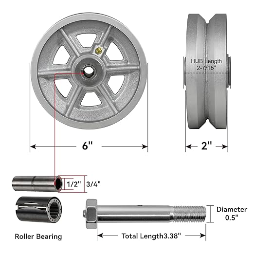 6" X 2" Sliding Gate Wheels, Cast Iron V Groove Wheel with Roller Bearing-1000 lbs Capacity, Silver (10 Pack)