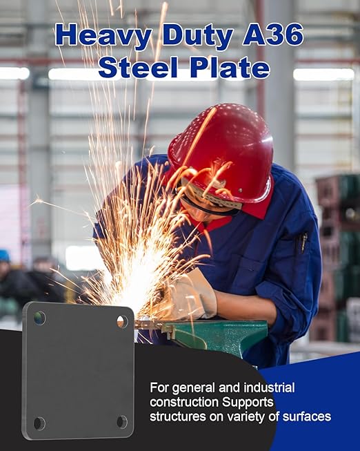 Rocaris 4 Pcs 4 X 4 X 1/5 Inch A36 Steel Plate Hot Rolled, Steel Base with 4 Holes Metal Square for Construction Boards, Structure Support, Weldable Square and Industrial