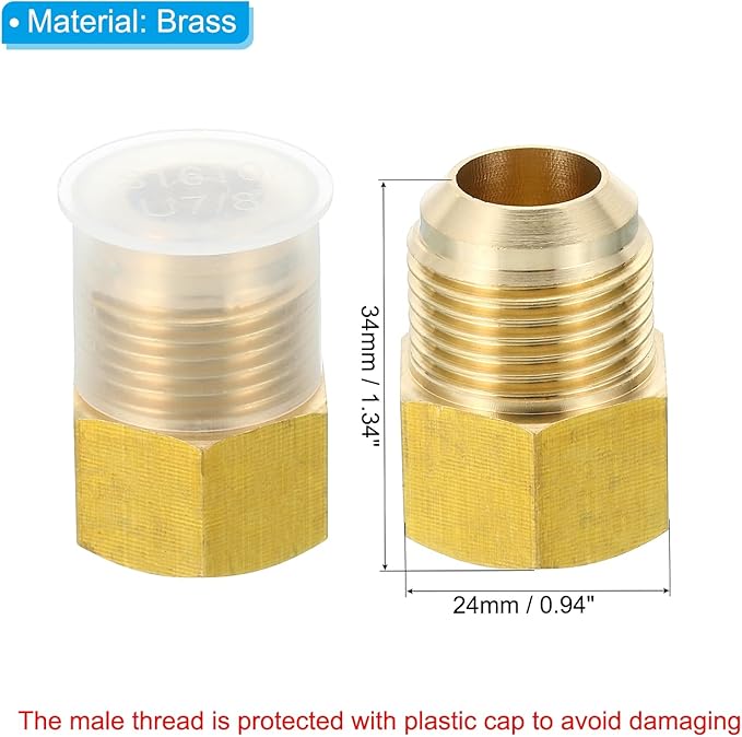 PATIKIL SAE 45 Degree Flare Brass Adapter Flare Fittings, 3/4-16UNF Female x 7/8-14UNF Male, for Air, Gas Pipe, Refrigeration, HVAC