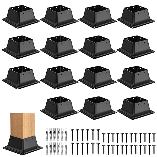 4x4 Post Base 15Pcs, Internal 3.5"x3.5" Heavy Duty Powder-Coated Steel Post Bracket Fit for Standard Wood Post Anchor, Decking Post Base for Deck Porch Handrail Railing Support with Screws