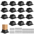 4x4 Post Base 15Pcs, Internal 3.5"x3.5" Heavy Duty Powder-Coated Steel Post Bracket Fit for Standard Wood Post Anchor, Decking Post Base for Deck Porch Handrail Railing Support with Screws