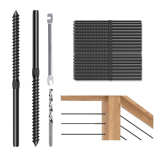 100 Pack Black T316 Stainless Steel Left & Right Handed Thread Swage Lag Screws for 1/8" Wood Post Cable Railing Kit, Deck Railing, Black Cable Railing Hardware System, Wrench Included