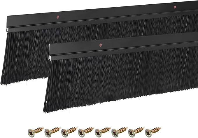 uxcell 2Pcs Door Brush Bottom Sweep H-Shape Aluminum Alloy Base with 3.1-inch PP Brush for Home, Industrial (47-inch L, Black)