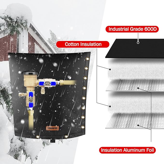 2-Way Opening Backflow Preventer Pipe Insulation Cover (5F) - Irrigation Sprinkler Valve and Water Well Pump Protection - Sturdy 5 Layers for Winter Freeze (18" W x 34" H, Black)