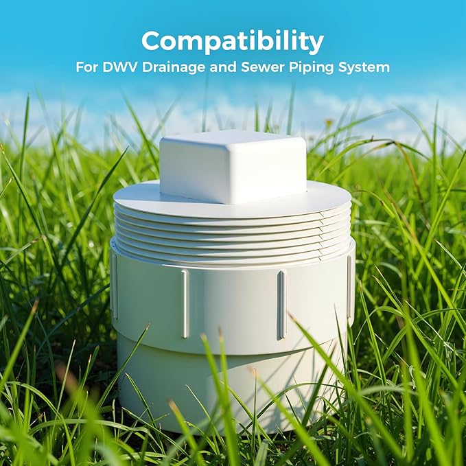 4" PVC Sewer Cleanout Adapter with Plug Pipe Fitting, PVC DWV Flush Sewer Cleanout Cap for Outdoor Garden, RV Sewer and Drainage Piping System, 2 Pack