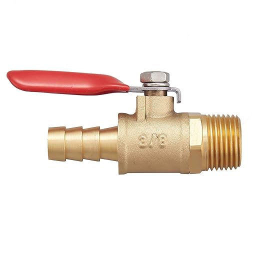 2 PCS Brass Water Mini Ball Valve Shut Off Switch, 3/8" NPT Male Thread x 3/8 INCH Hose Barb Pipe Tubing Fitting Coupler, 180 Degree Operation Handle