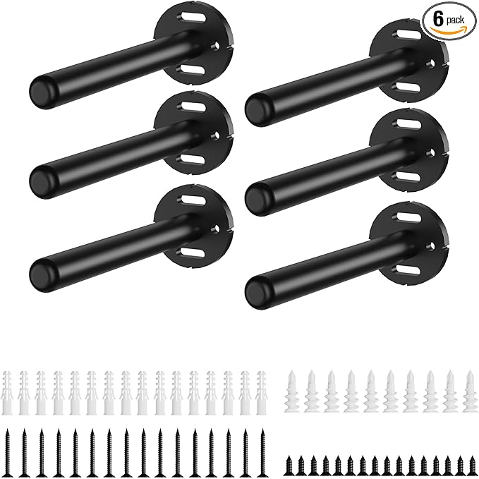 6pcs Floating Shelf Bracket Heavy Duty Shelving Mounting Brackets Hidden Floating Shelf Hardware,Black Metal Shelf Support Bracket (6 inch --6pcs--Without Tools)