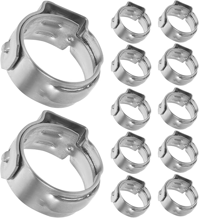PartyKindom 50Pcs Stainless Steel Single Ear Pex Cinch Clamp Rings for Tubing Pipe Fittings, Corrosion Resistant Water Clamp Clips Suitable for Plumbing Repairs