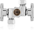 1-PC HeSun Dual Shut Off Angle Valve, 1/2" Nominal (5/8"OD) x 3/8" OD x 3/8" OD Compression, 1/4-Turn Stop Valve with 2 Shut Offs, PEX Chrome Plated Brass(VALVE134)
