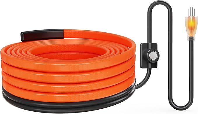 Heat Tape Water Pipes for Pipe Freeze Protection, Pipe Heating Cable, Anti-Freeze Pipe Heating Trace System 12FT Orange