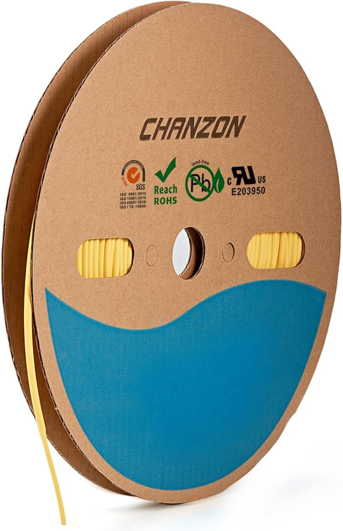 Chanzon 3:1 Ratio - 80ft Roll - Heat Shrink Tubing 1/8" (3.2mm) - Marine Grade Waterproof Adhesive Lined - (25M Total Length) Yellow Polyolefin Sleeving Wrap Shrinking 3 to 1 Ratio 1pcs