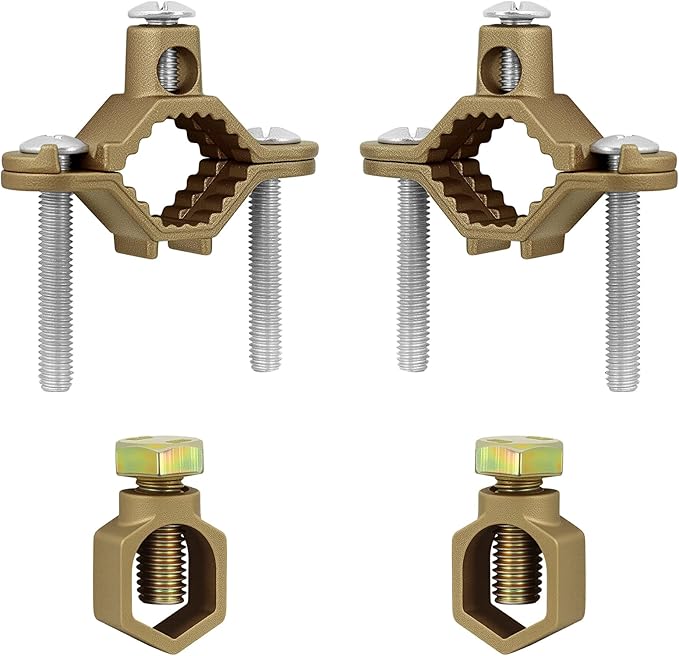 Copper Ground Clamp Set, Includes 2Pcs Grounding Rod (1/2”-5/8”) & 2 Pipe/Conduit Clamp (1/2”-1”)