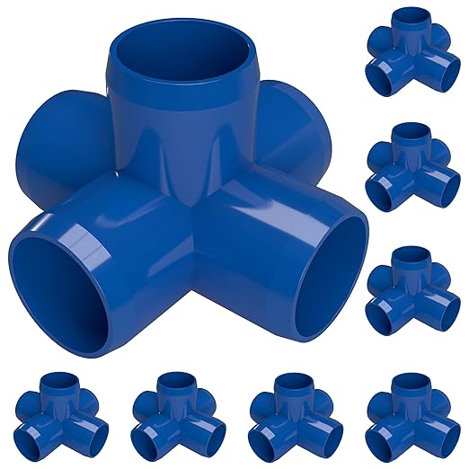 FORMUFIT 3/4" 5-Way Cross Furniture Grade PVC Fitting in Blue, Made in USA, UV-Resistant, Impact-Proof, 1.050” Actual Socket Diameter (Pack of 8) - F0345WC-BL-8