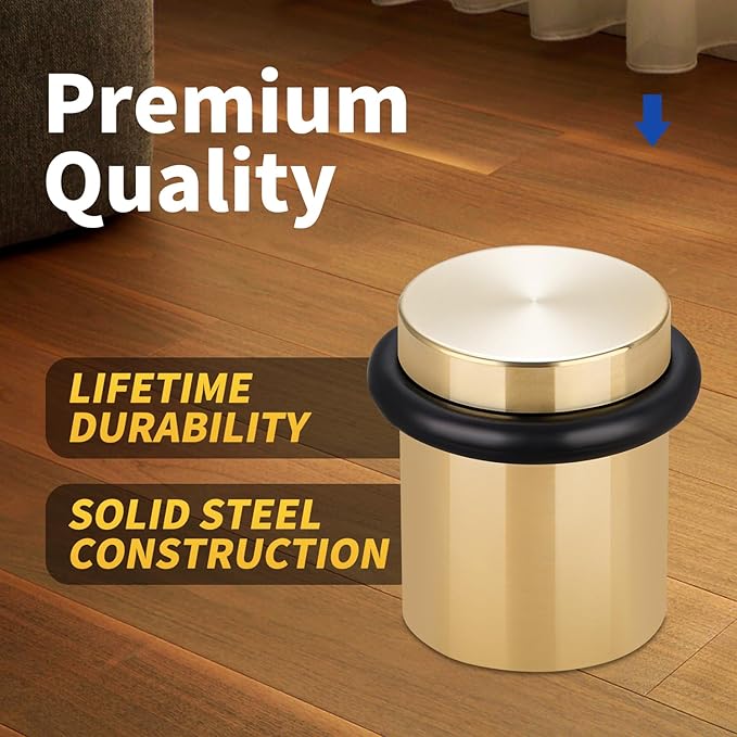Floor Door Stopper Door Stop-Classy Solid Steel Modern Heavy Duty Door Stoppers -Floor Mount Anchor Screw-Wall Protector for Commercial Door(Golden, 2.0 Inch)