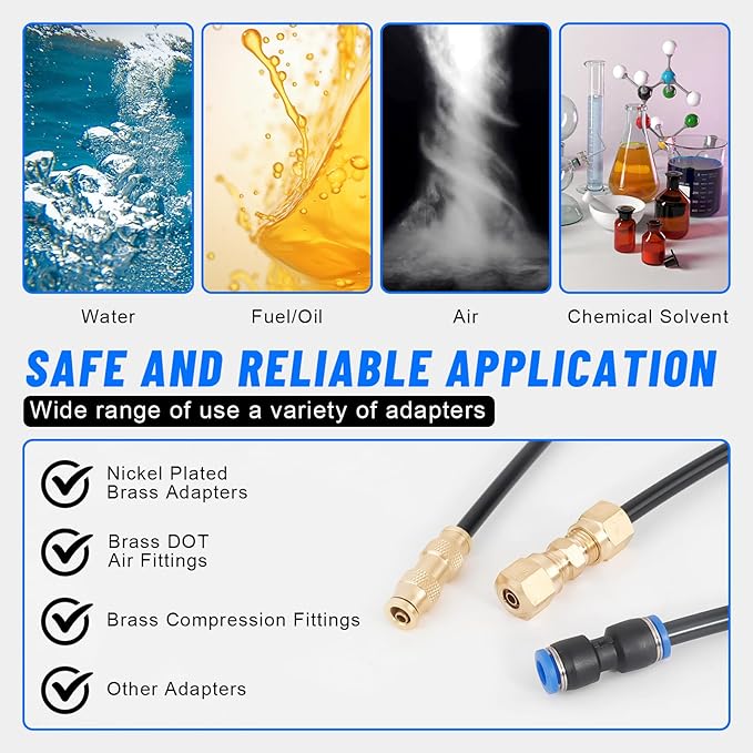 1/4" Air Line Tubing Kit,1/4" OD DOT Air Line 50 FT(15 m) SAE j844 PA Nylon Air Hose Tube and Push to Connect Fitting for Air Brake System Or Fluid Transfer,15 Pcs Compressed Accessories Kit