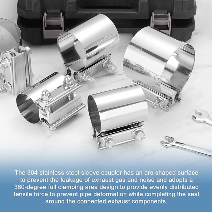uxcell 2.8 Inch Exhaust Clamp, 304 Stainless Steel Butt Joint Band Clamp Sleeve Coupler Pipe Repair Clamp Universal Widening Clamp for Exhaust Pipes Mufflers, Silver