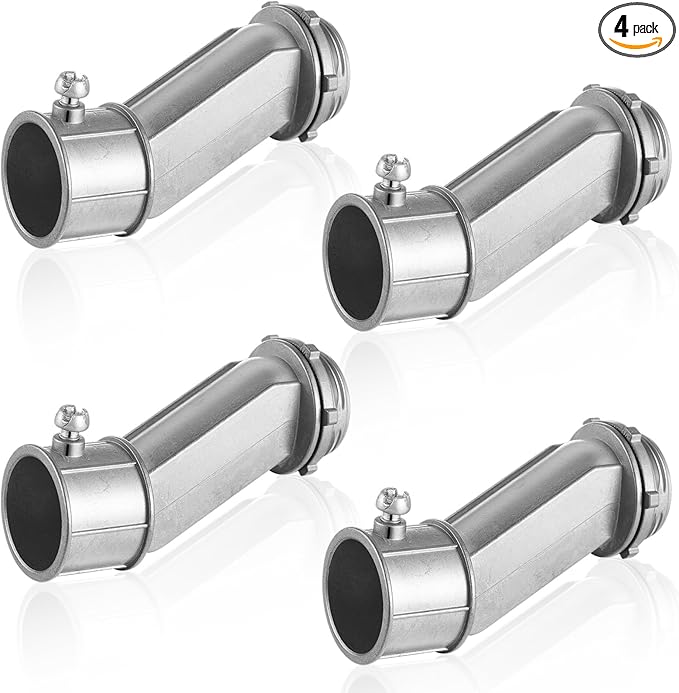 4 Pack 3/4 inch Emt to Box Offset Connector with Set Screw and Lock-nut 3/4 Conduit Fittings for 3/4 Inch Electrical Fittings Galvanized Steel Emt Conduit Screw Connector
