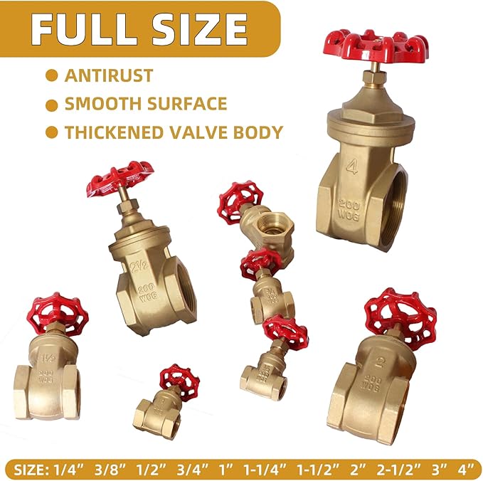 2-1/2" NPT Brass Gate Valve, Heavy Duty Female x Female Thread Manual Rotary Sluice Valve with Wheel Handle for Water, Oil, Gas, Industrial Plumbing, and HVAC Systems (2-1/2", DN65)
