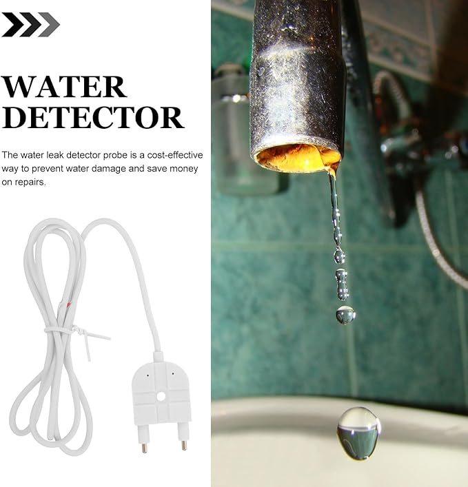 Luxshiny Water Leak Sensor Probe with Long Cable Stainless Steel Water Detection Tool for Basement and Home Flood Prevention Reusable Low-Maintenance