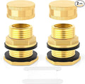 GASHER Brass Garden Hose Bulkhead Fitting With Plug, 1/2" Female NPT, 3/4" Male GHT(garden Hose Thread) Bulkhead Tank Connector Adapter Fitting with Rubber Ring(2 Pack)