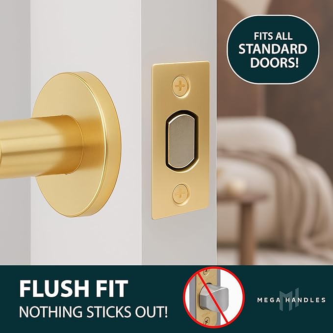 Mega Handles Magnetic Tubular Door Latch - 3 Inch Magnetic Exterior Door Latch, Standard Door Latch Replacement Suitable for Every Door Handle & Knob Brand - Satin Brass
