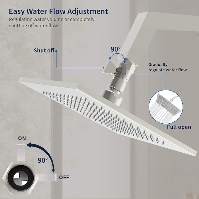 Tenfe Water Flow Control Valve, Brushed Nickel Shut Off Valve for Hand shower Adjustable Water Pressure Turn off Valve, Brass G1/2 Standard Connection