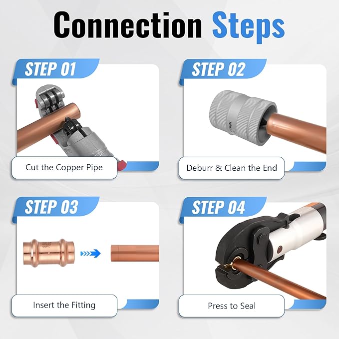 (12 Pack YVSKM) 1/2" Press Coupling with Stop, Lead-Free Fittings for 1/2 Inch Copper Pipe, Durable No-Solder Connection for Water, Heating, and Cooling Systems, Corrosion-Resistant Pipe Connector
