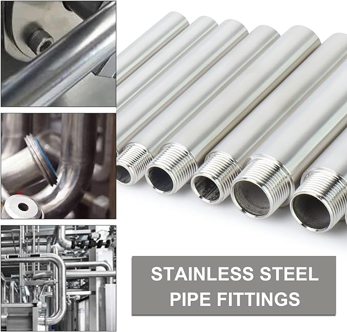 TAISHER 4PCS Stainless Steel Pipe Fittings, 1/4" NPT Male x 1/4" NPT Female Threaded, 4" Length Nipple Cast Pipe