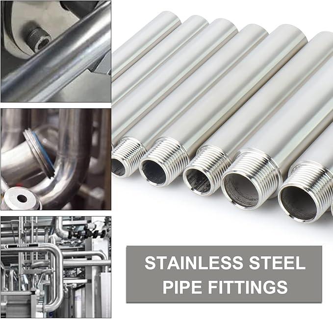 TAISHER 2PCS Stainless Steel Pipe Fittings, 1/2" NPT Male x 1/2" NPT Female Threaded, 6" Length Nipple Cast Pipe