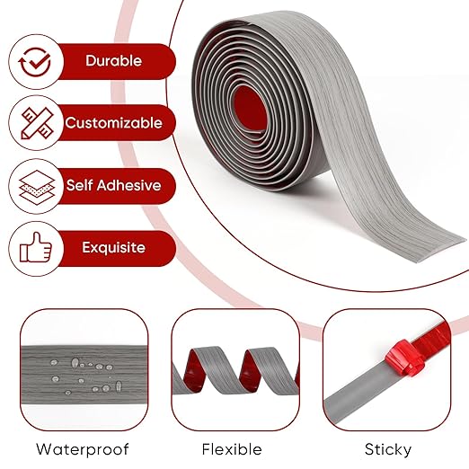 2 Inch x 20 Feet Floor Transition Strip Cover Strips, Self Adhesive Vinyl Flooring Transitions Flat Divider Strip for Floor Carpet,Threshold, Floor Tiles, Doorway and Gaps-Gray Wood Grain