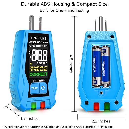 Outlet Tester with LCD Display Receptacle Tester with GFCI for Standard 3-Wire 110-125V AC Electrical Outlet Test Plug in Electric Polarity Tester for Socket Test Outlet Checker for Grounding