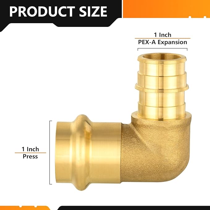 20-Pack HeSun Copper Press Fitting Elbow, 1" PRESS X 1" PEX-A F1960 Expansion Elbow, LF Brass