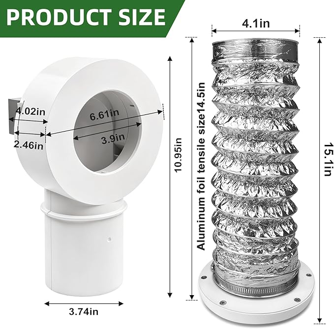 90°Magnetic Dryer Vent Coupling-Quick Connection and Disconnection Strong Magnet Self-Alignment Design Quick-Installation Dryer Magnetic Vent Connector Dryer Vent Connector Kit（White）