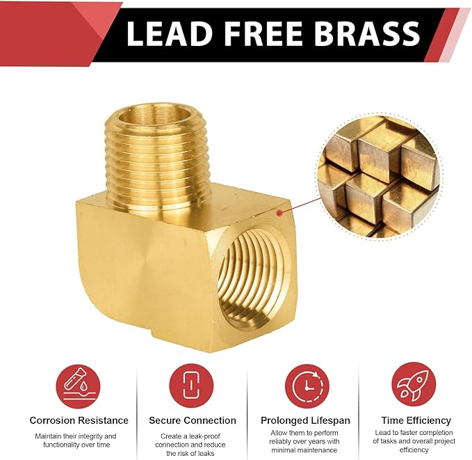 (Pack of 5) EFIELD Extruded 90 Degree Barstock Street Elbow, 1/2 Inch Male NPT Pipe to 1/2 Inch Female NPT Brass Pipe Fittings,(NPT130)
