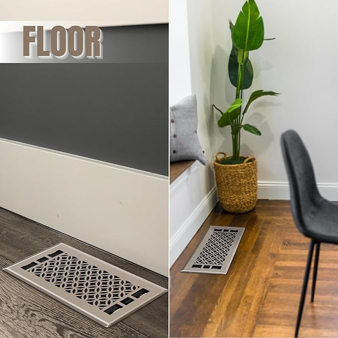 Floor Vent Covers 4x12 - Air Vent Covers, Heavy Duty Floor Vents for Home, Adjustable Airflow Register Vent Cover for Walls and Wood Flooring, Floor Register Cover Air Vents Satin Nickel Finish