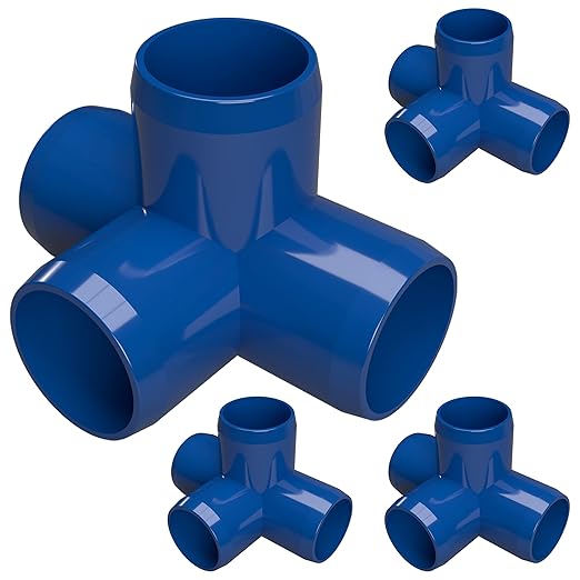 FORMUFIT 1-1/4” 4-Way Tee Furniture Grade PVC Fitting in Blue, Made in USA, UV-Resistant, Impact-Proof, 1.660” Actual Socket Diameter (Pack of 4) - F1144WT-BL-4