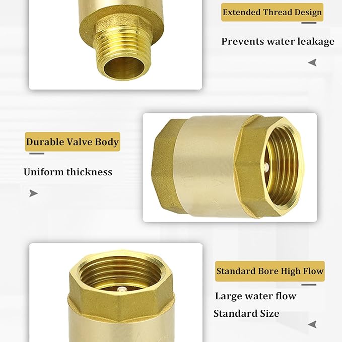 One Way 3/4 Inch Brass Check Valve, NPT Spring Loaded One Way Non Return Valve, Heavy Duty Backflow Suitable for Water Supply System (2 Pack)