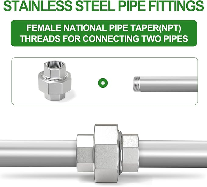 TAISHER 1PCS 304 Stainless Steel Union，1/2" NPT Female Cast Pipe Fitting