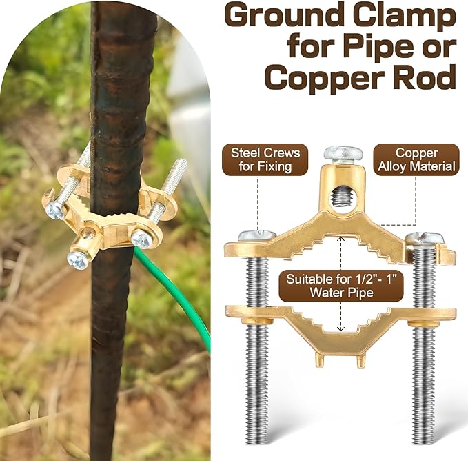 Feekoon 6 Pcs Ground Clamp 1/2-1 Conduit Fitting, Copper Alloy Wire Clamp Conduit Fitting, for Bonding Ground Wire to Water Pipe or Steel