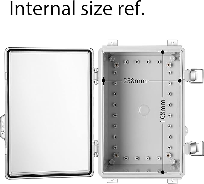 Junction Box, IP67 Waterproof Plastic Enclosure for Electrical Project, Hinged Grey Cover, Includes Mounting Plate and Wall Bracket (Transparent Cover, 11.4"×7.5"×5.5")